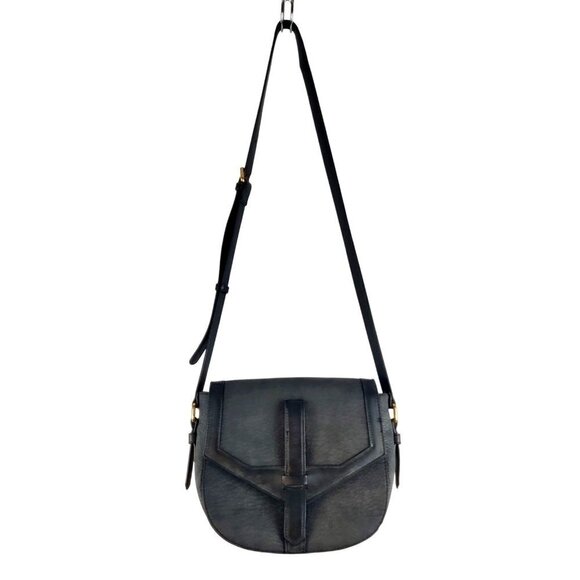 Crossbody Shoulder Strap Dark Grey Vegan Faux Leather Messenger Bag - Picture 3 of 11